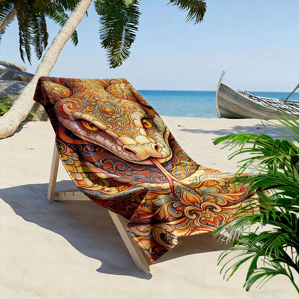 Vibrant Swirling Serpent Artistry Print Beach Towel, Quick Drying, Suitable for Travel, Outdoor Sports, Jogging, the Beach and Swimming, Gift