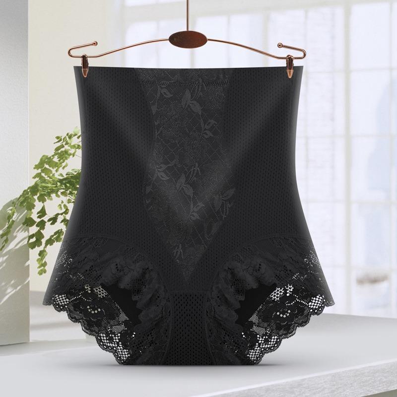 

High Waist Lace Hip Lifting Cotton Crotch Women Slim Shape Briefs M чёрный