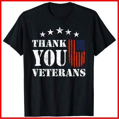 Thank You Veterans American Flag Proud Veteran Black Cotton T-Shirt Unisex T-Shirt