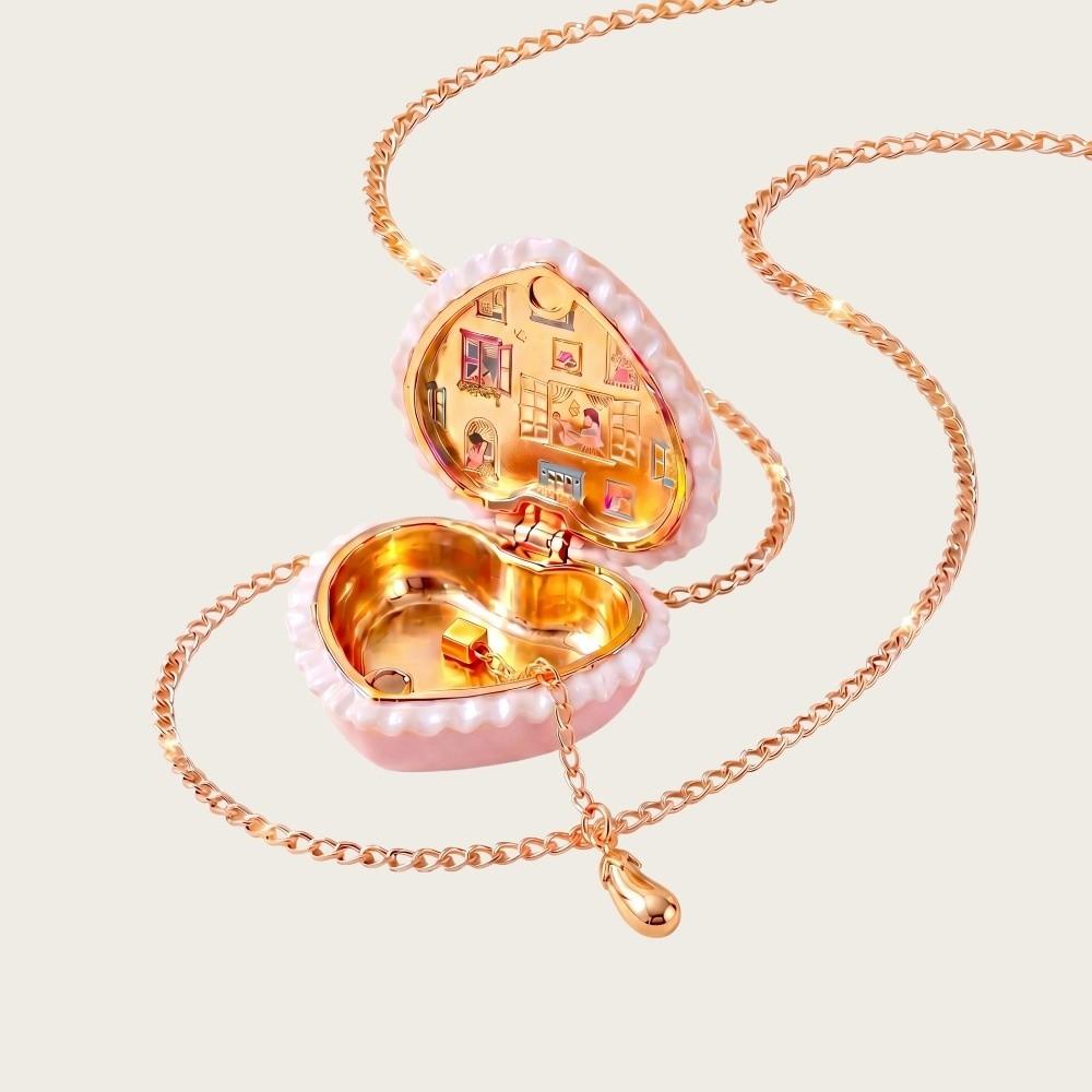 Playful Design Opening Closing Phase Box Necklace Adjustable Chain Hinged Pendant Necklace  Daily