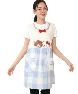 ON NISHIKI Monchhichi Hello Kitty Apron for Nursery Side Character Apron Teachers, Women's, Adults, Appliqué, Embroidered, Buttons, Quick-Drying,