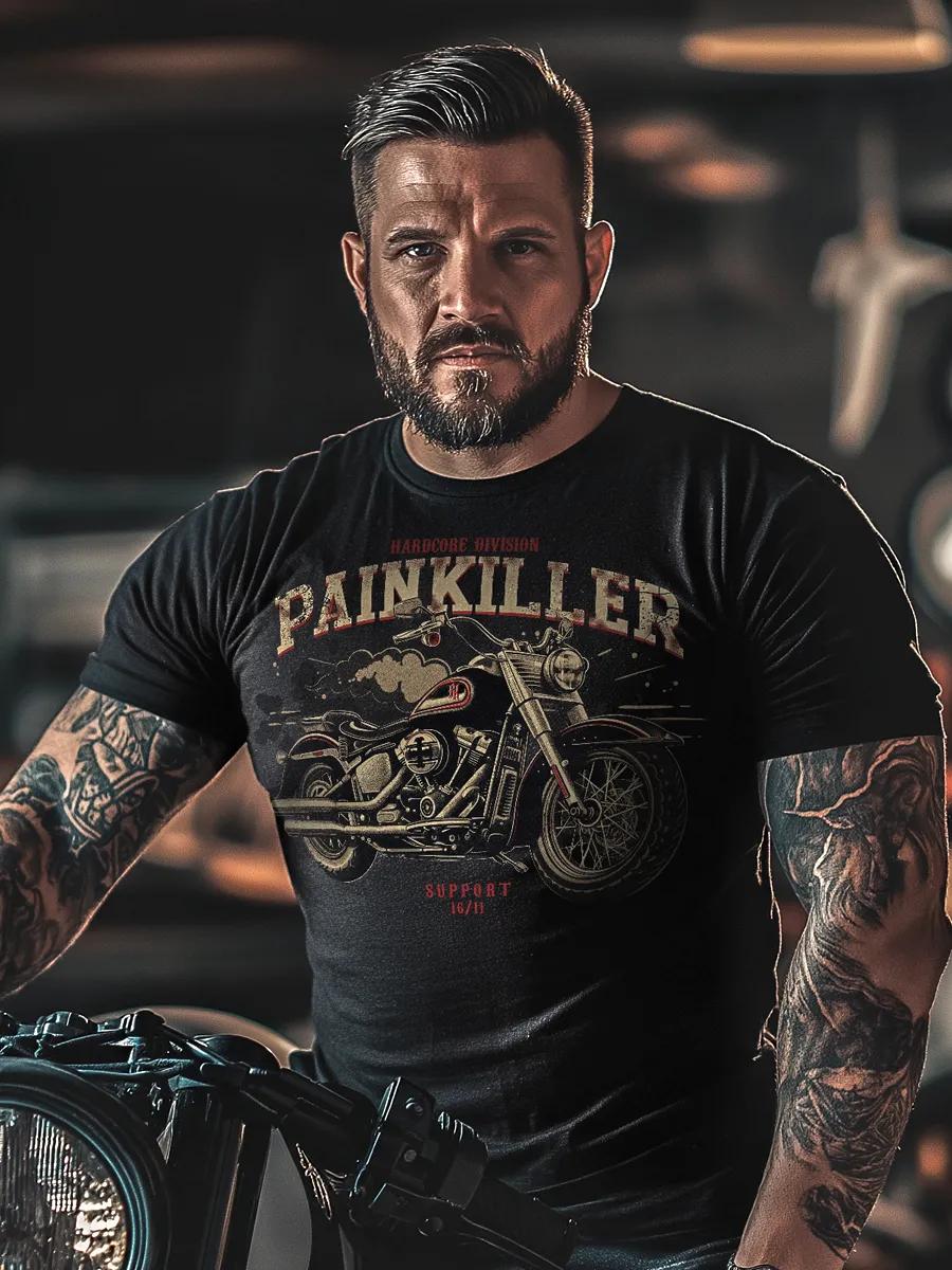 Black oversized motorcycle print T-shirt L