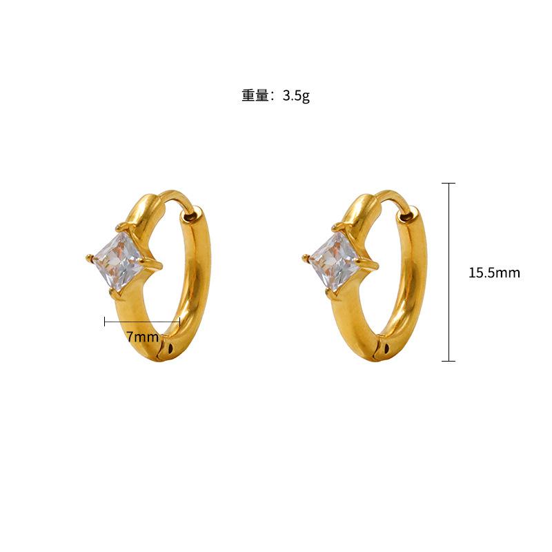 Stylish And Simple Women'S Geometric 316 Material Premium Sense 18K Gold Titanium Steel Rectangular Zircon Earrings