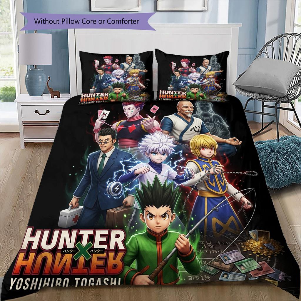 Hunter X Hunter Pattern Bedding Quilt Set Quilt Cover Pillowcase Home Birthday Gift(1 * Duvet Cover + 2 * Pillowcase, Without Core)