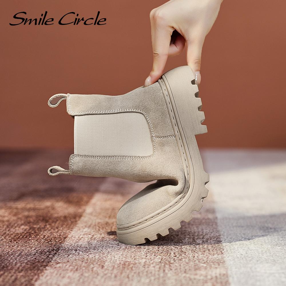 Chelsea Boots Suede Leather Ankle Boots Women Autumn Slip-On Platform Boots Fashion Booties Femme