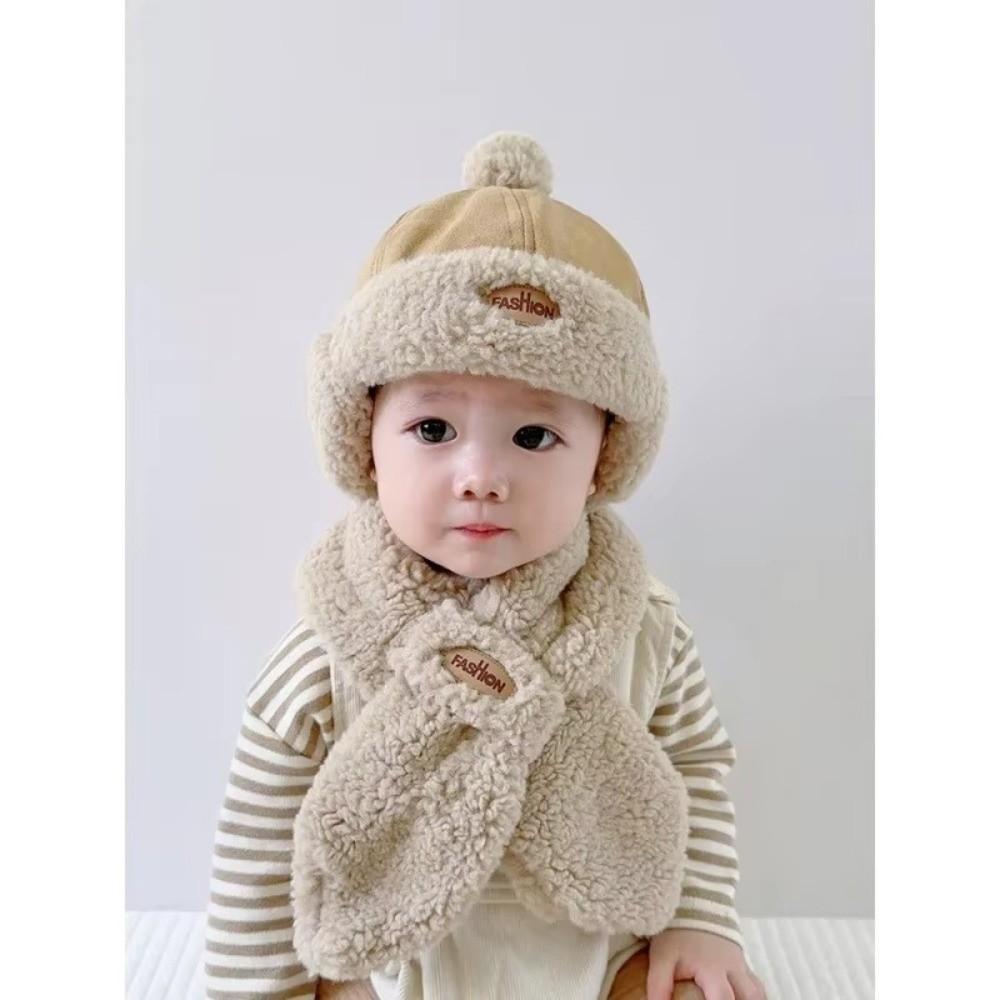 Fleece-Lined Warm Scarf Hat Set Windproof Warm Hat Fashion Ear Protection Cap Children