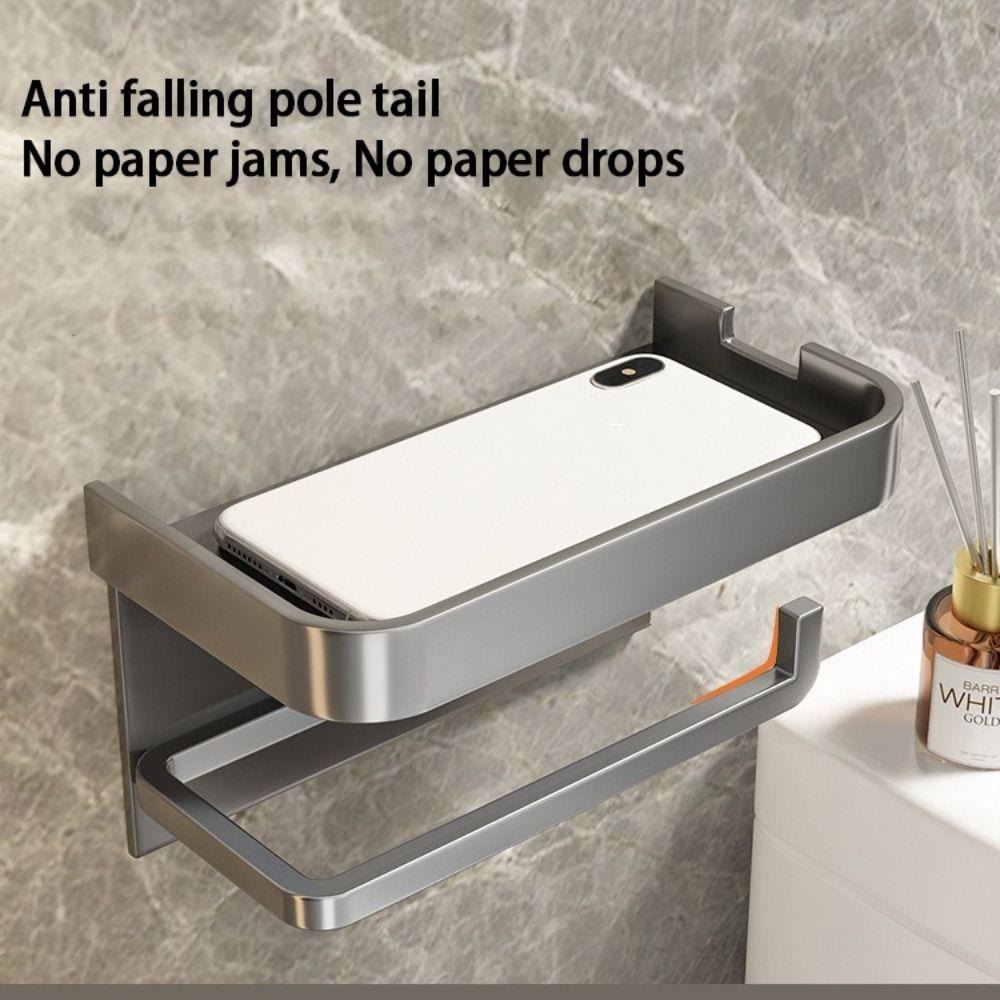 No Drill Tissue Holder Wall Mounted Storage Shelf Toilet Paper Holder Bathroom Accessories