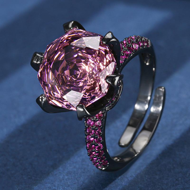 

Jewelry Copper Bottom Gold Plated Simulation Rose Cut Black Gold Classic Six-Claw Ring Female 12Mm