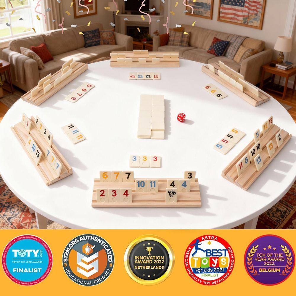 106Pcs Board Games Wooden Rummikub Game 106 Tiles Travel Set Rummy Tiles Portable Case Classic Board Game Multi-Player Game