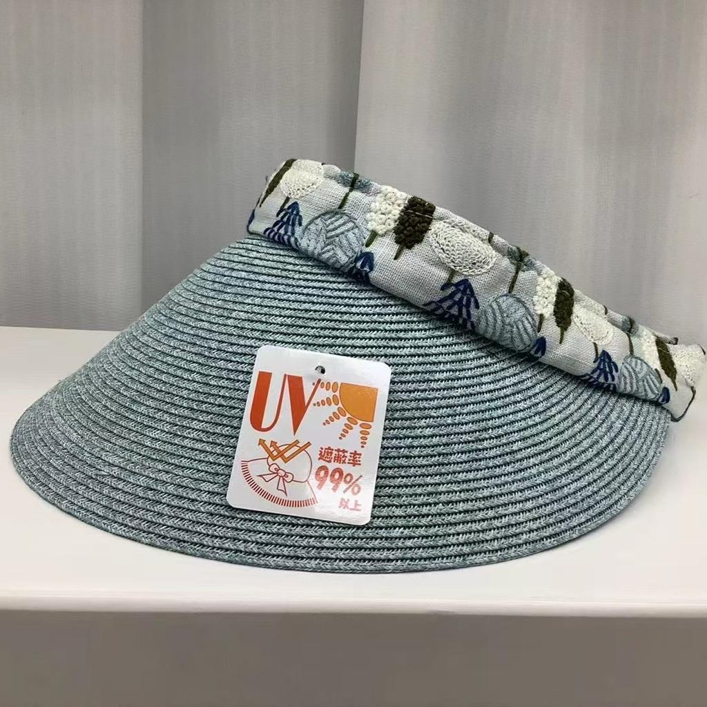 Spring and Summer Empty Top Sun Hat Women's Big Eaves Breathable Sun Protection Straw Hat Straw Woven Literary Headband Sun Hat Outdoor Beach Hat