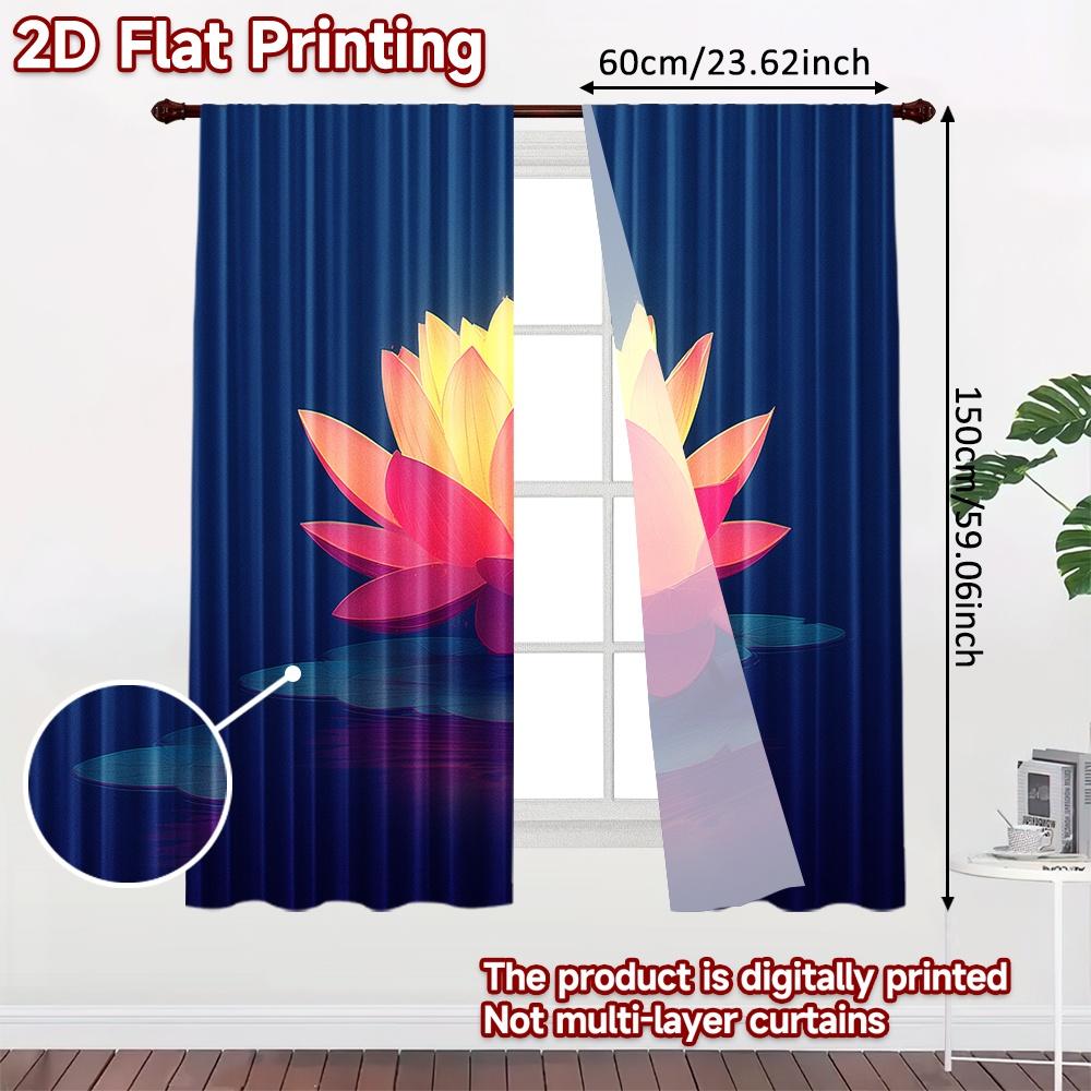 2D FLAT PRINTING 2pcs Curtains (Without Rod) Glowing Lotus on Water Easter Festival Fashion Curtains Fabric Curtains All Seasons