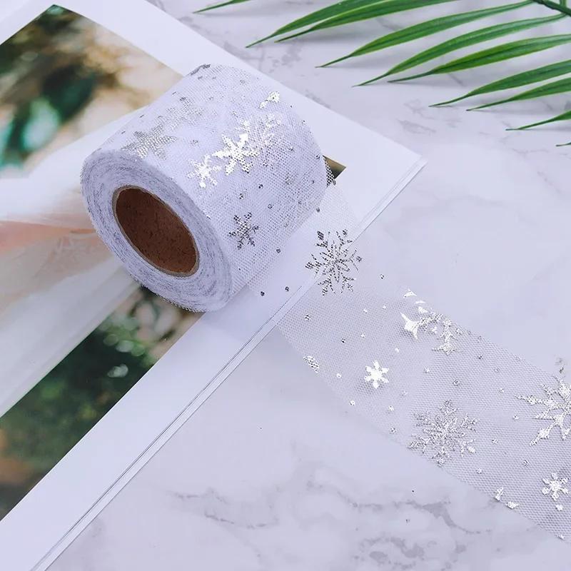 12cmX22m Snowflake Glitter Tulle Rolls Blocking Snow Organza Fabric Ribbon Tutu Skirt Wedding Gift Party Supplies Decoration
