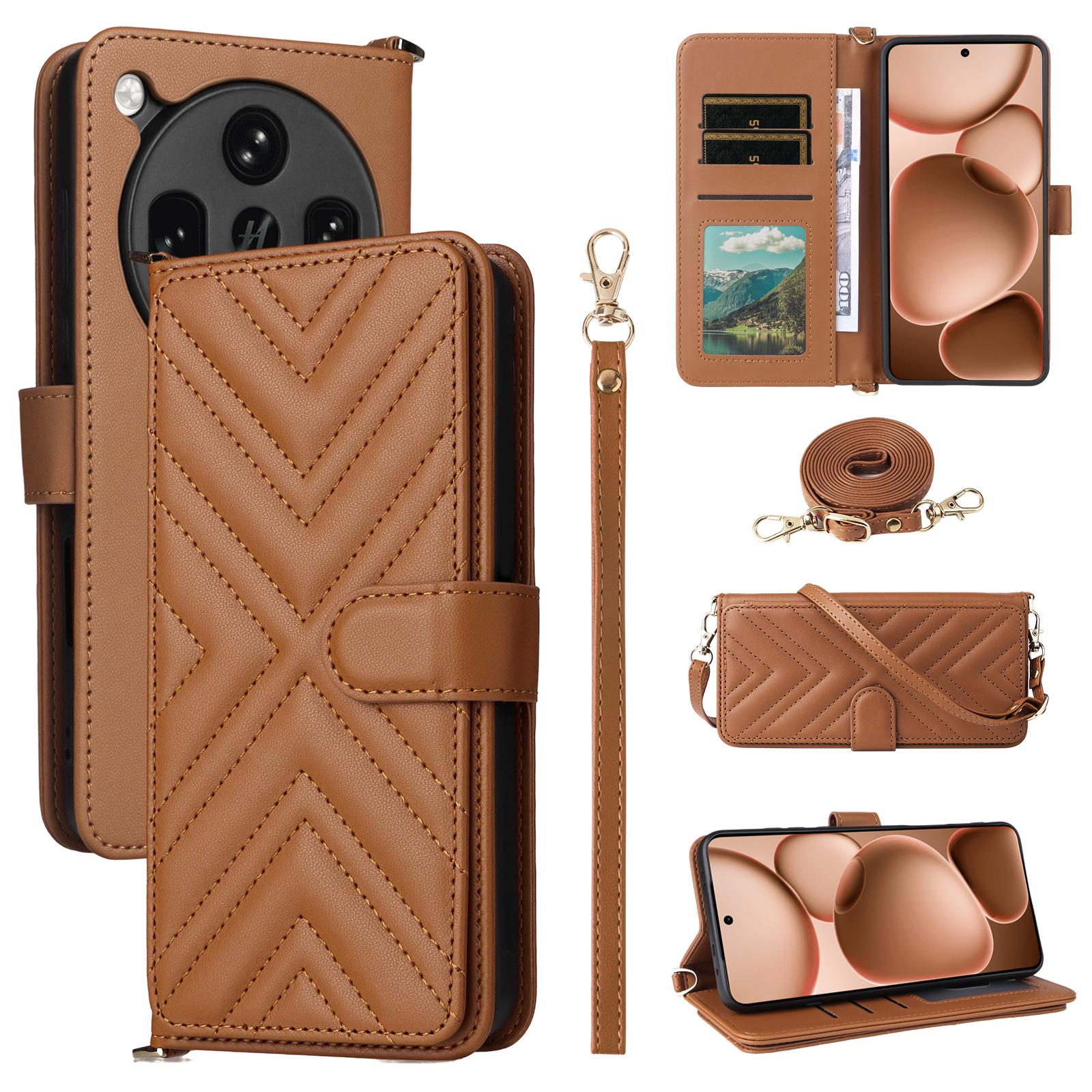 

Для Oppo Find X8 Ultra 5G Чохол з плечовим/наручним ремінцем Шкіряна кришка для телефону Підставка Гаманець Brown