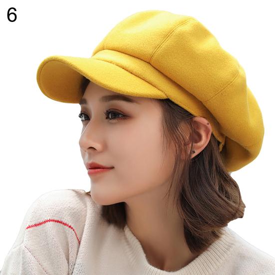 British Style Felt Solid Color Wide Brim Women Beret Winter Warm Peaked Cap Hat