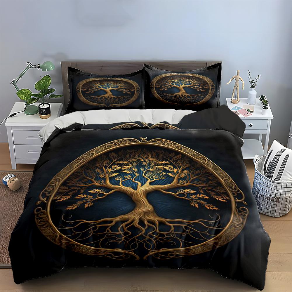 Golden Tree of Life Bedding Set Bedding Set (1 Duvet Cover, 2 Pillowcases, Duvet Not Included)