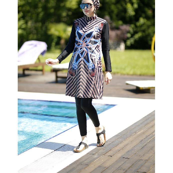 Swimsuit Women Set, Hijab Burki Set,Islamic Swimwear, Muslim Swimwear, Women Burkini,4 Pieces Set; Trousers, Tunic, Scarf, Bustier.