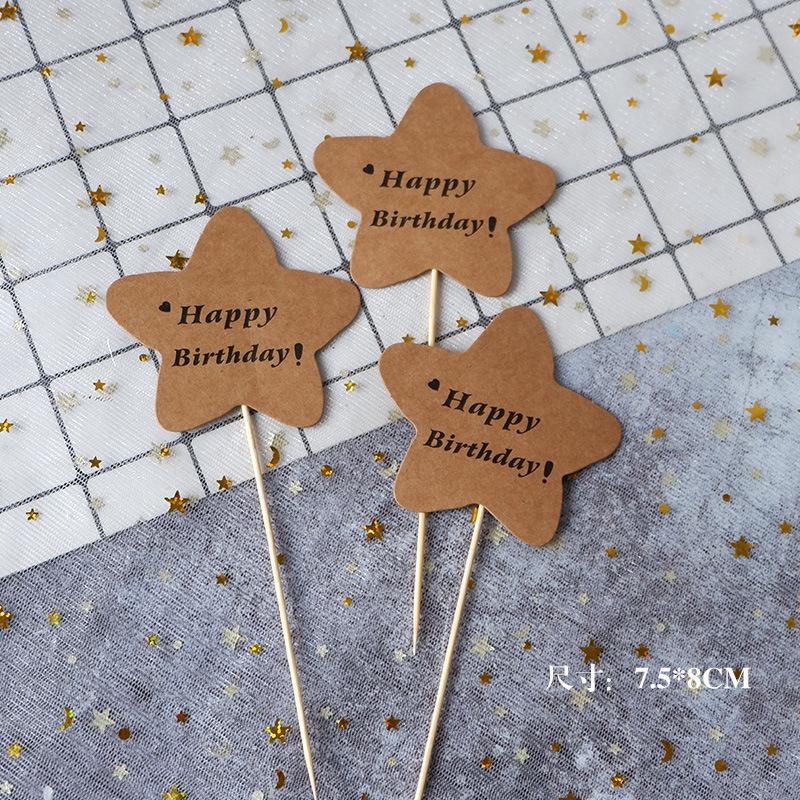 30-Piece Kraft Paper Cake Toppers: Happy Birthday Stars & Hearts