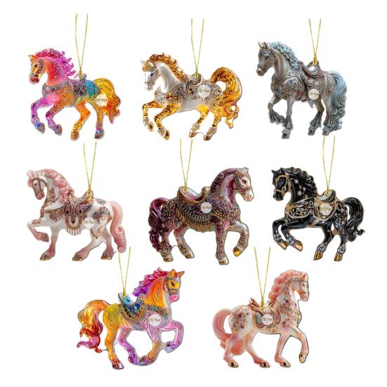 

Акриловое украшение на тему лошади 2D плоская печать Подвеска для подвешивания для любителей лошадей Украшение для рождественской елки и подарок для конного спорта