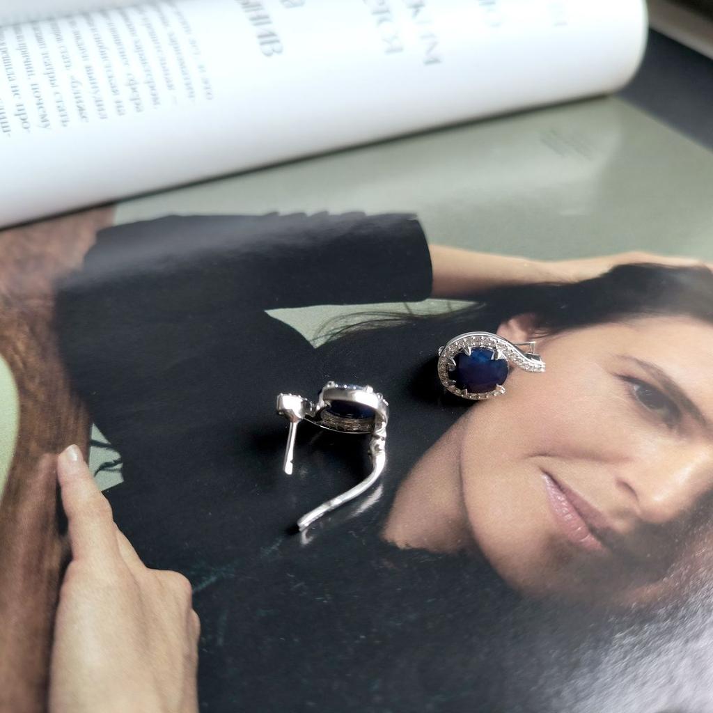 Silver Earrings with Natural Sapphire 7.667ct, Cubic Zirconia (2173960)