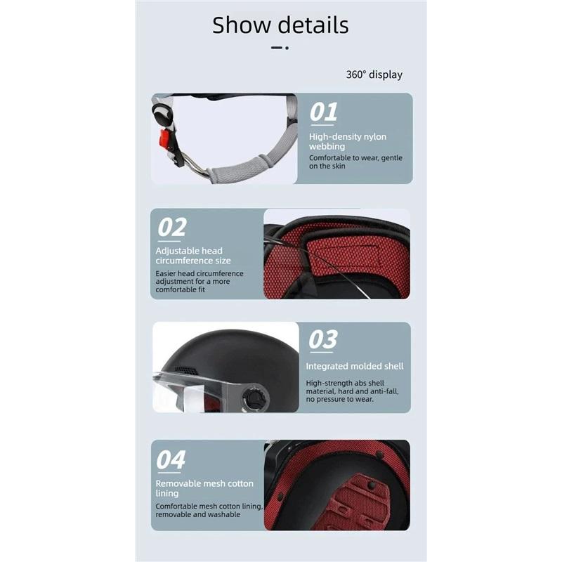 Capacete de Segurança para Bicicleta Certificado 3C para Homens e Mulheres Adultos Bicicleta Elétrica Motocicleta Ciclismo Capacete Meio Capacete com Óculos