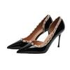 Ladies Shoes  High Quality Shallow Women's High Heels Fashion Rivet Solid Office and Career Sexy Pointed Toe Heels Women