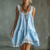 Damen ärmelloses quadratischer Ausschnitt mehrlagiges Minikleid lässig lockere Passform Sommerkleid