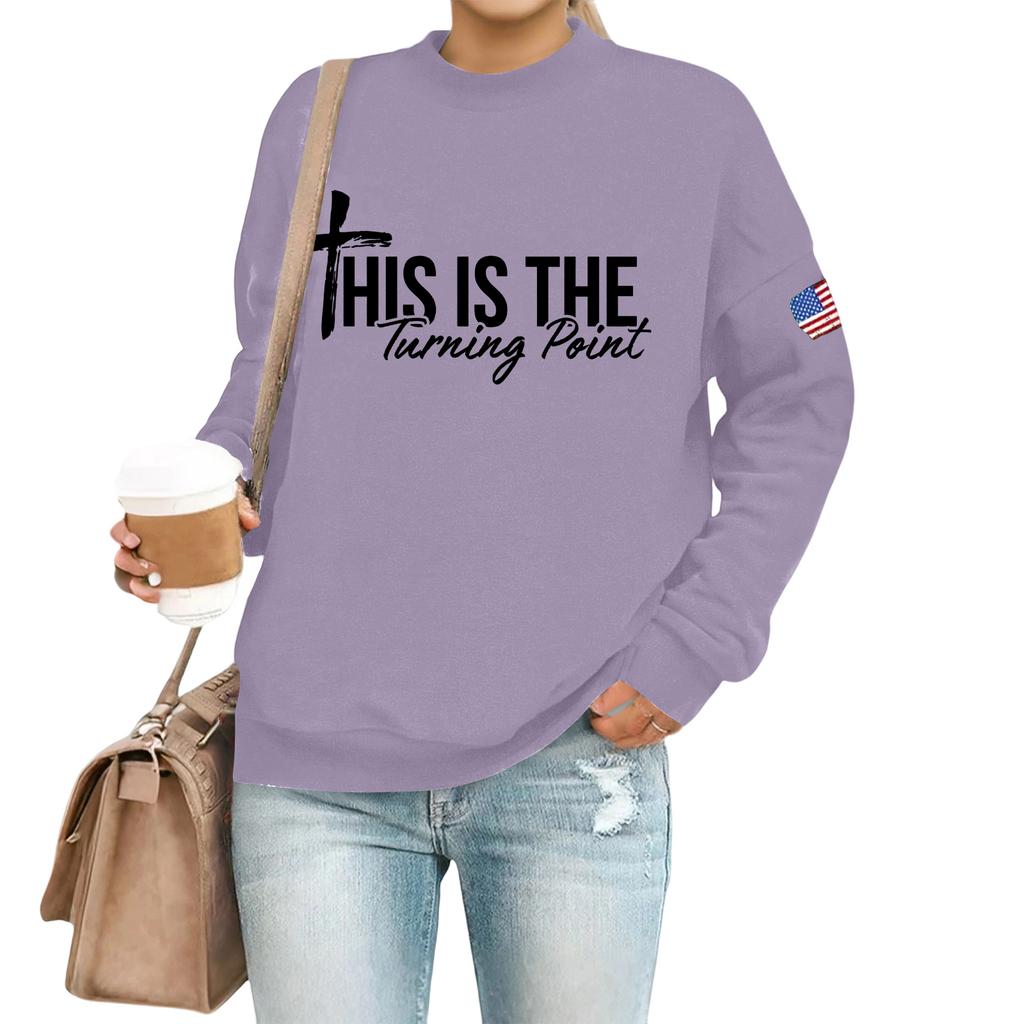 Women's Casual Fashion Round Neck Long Sleeve  Printed Sweatshirt