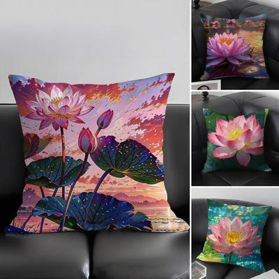 Lotus Fashion Cushion Cover Pillowcase Ultra Soft Skin Friendly Fabric Cloud Like Comfort Concealed Zipper