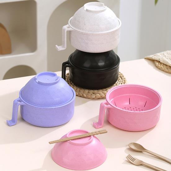 Mikrowellen-Ramen-Schüssel mit Deckel Instant-Nudelschüssel-Set mit Stäbchen Löffel und Gabel Kunststoff Tragbarer Nudelbehälter für Reisen und Zuhause Mittagessen