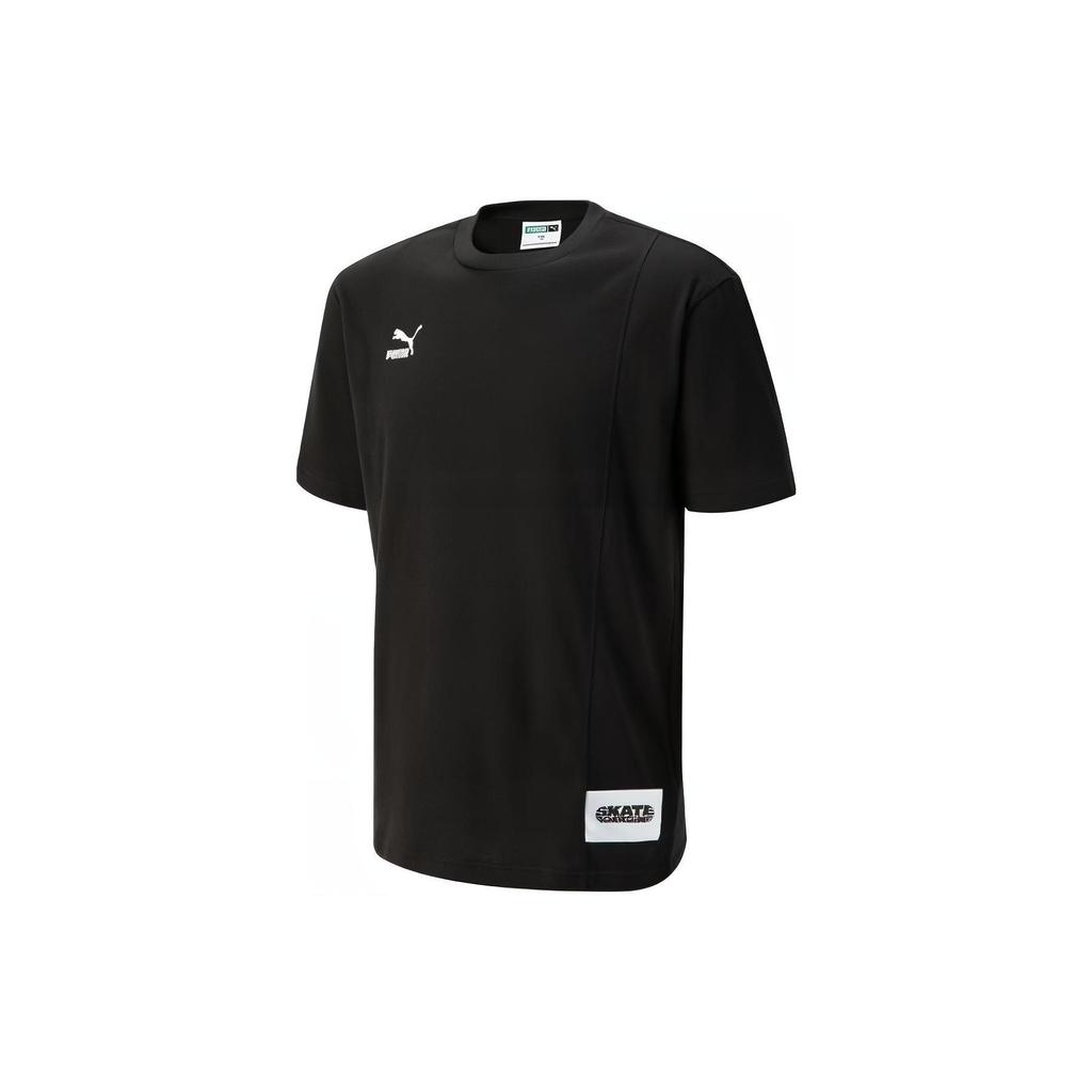 Puma Letter Logo Print Casual Round Neck Versatile Breathable Pullover Short Sleeve T-Shirt Men T-Shirts Black 620219-01