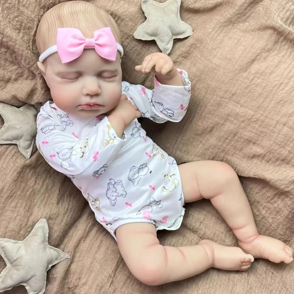 48cm Full Vinyl/Cloth Body Optional Reborn Dolls LouLou Cute Lifelike Closed Eyes Sleeping Simulation Doll Hand Painted Hair Rebirth Doll for Kid Gift