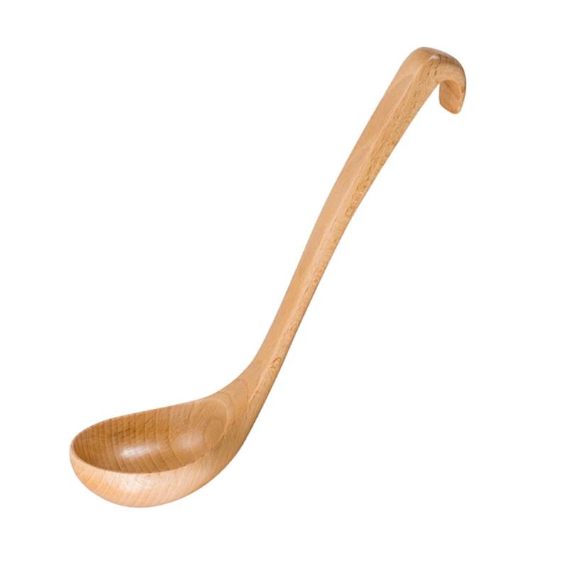 

Деревянная ложка с длинной ручкой, половник для супа, кухонная ложка для сервировки, приготовления пищи, большая ложка для супа в японском стиле, совок, кухонная посуда