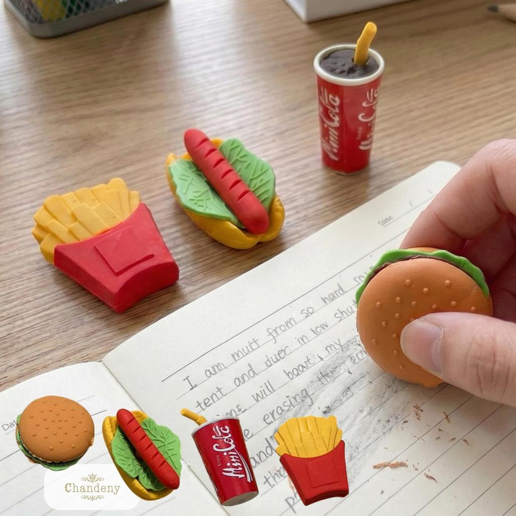 Shandini Fast Food Fun Eraser Set Stationery for Gifts 4 Erasers per Set - Kids, School, Prizes, - (2 Sets)