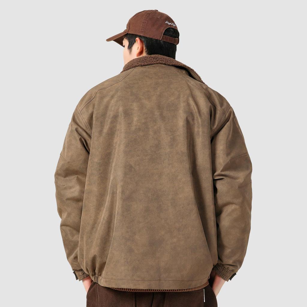 Heavy Industry Men's Retro American Lambswool Workwear Jacket - Cotton, Velvet, and Warm Casual Outerwear.