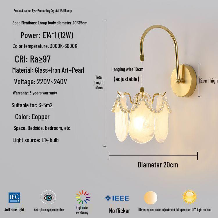 Modern Luxury French Glass Wall & Bedside Lamp for Bedroom, Corridor, and Hall