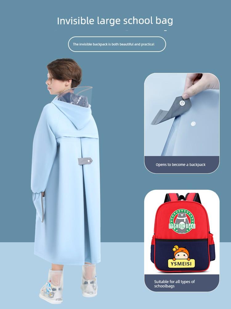 Neues Modell Kinder-Regenmantel für die Schule, Mädchen und Jungen, Grundschüler, mit Platz für den Rucksack, Ganzkörper-Regenponcho für ältere Kinder