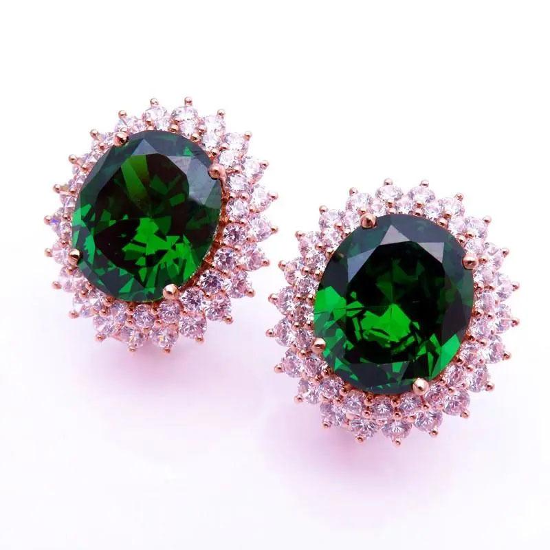 Exquisite Russian 585 Purple Gold Luxury Shiny Diamond-Set Greenstone Earrings Beautiful Women S Sweet Gold Earrings
