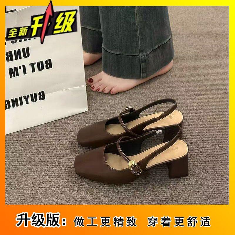 2025 summer new fairy style thick heel sandals female Mary Jane single shoes versatile bag head word with high heels