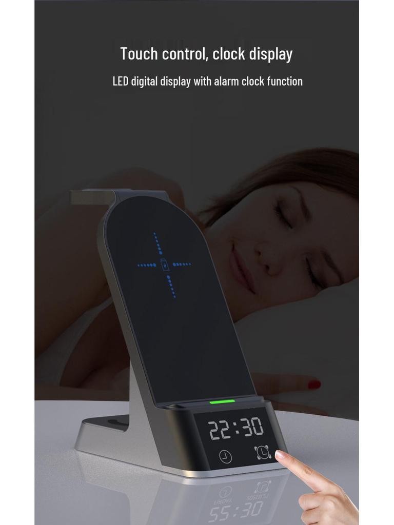 4-in-1 Wireless Charging Station with Clock for Apple Watch, Earphones, and Phone