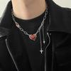 Hiphop Punk Red Love Heart Pendant Necklace for Men Women Gothic Cross Star Tassel Necklace Y2K 2000S Party Jewelry Gifts