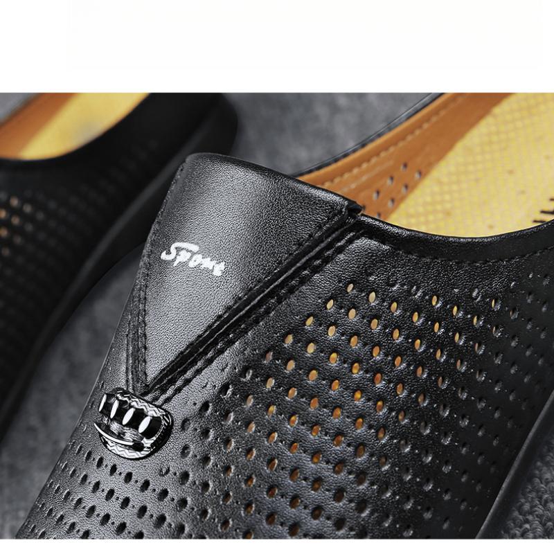 Men's Leather Slippers Hollow Sandals Casual Shoes