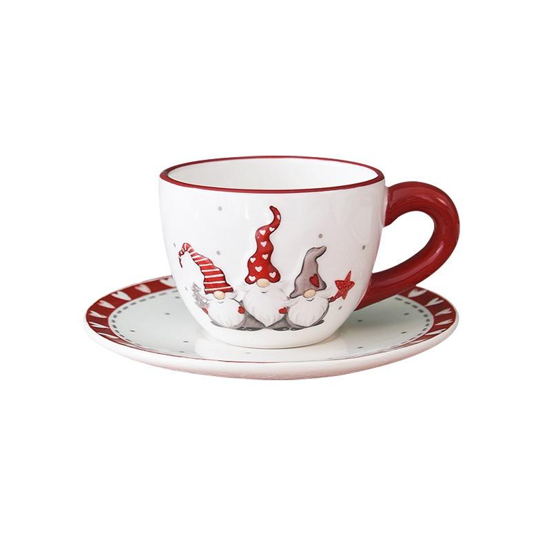 Santa Claus Ceramic Cup and Saucer Christmas theme Coffee Cup Afternoon teacup Dish Christmas Mug Breakfast Milk Juice Water Cup