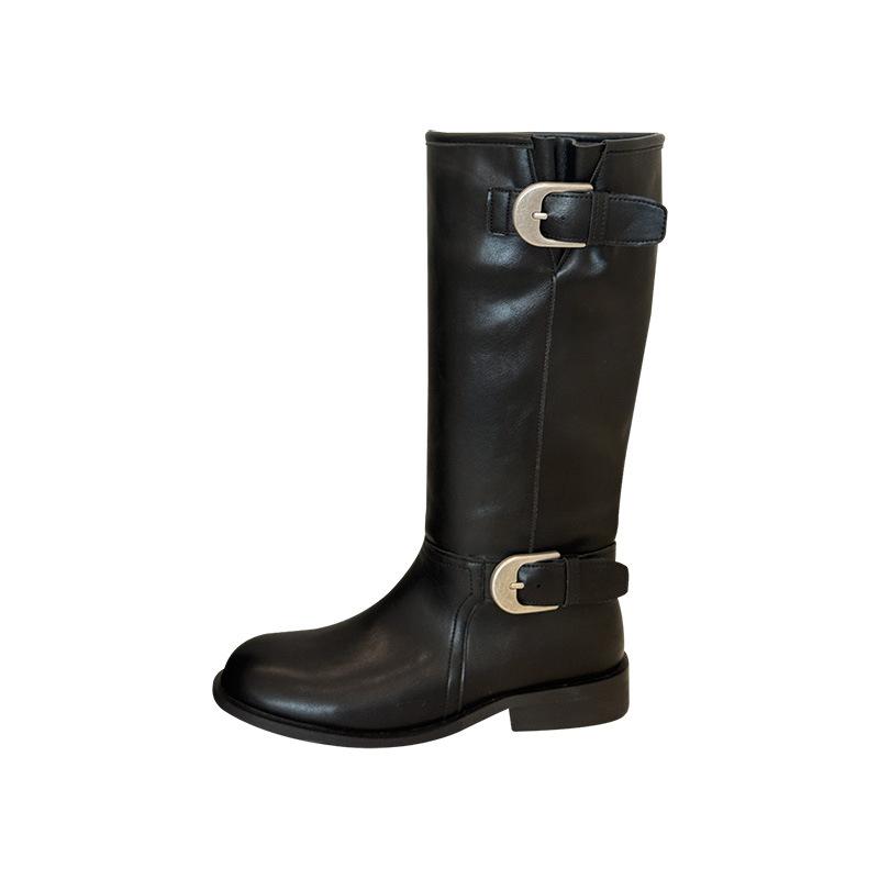 Korean Version of Fashion Boots Suede But Knee High Boots Women's 2025 Autumn New Suede Low Thick Heel Martin Boots