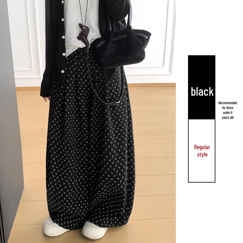 Women s Korean-Style Floral Loose Wide-Leg Pants: High-Waisted, Slimming, Drapey & Versatile for Spring/Autumn Medium