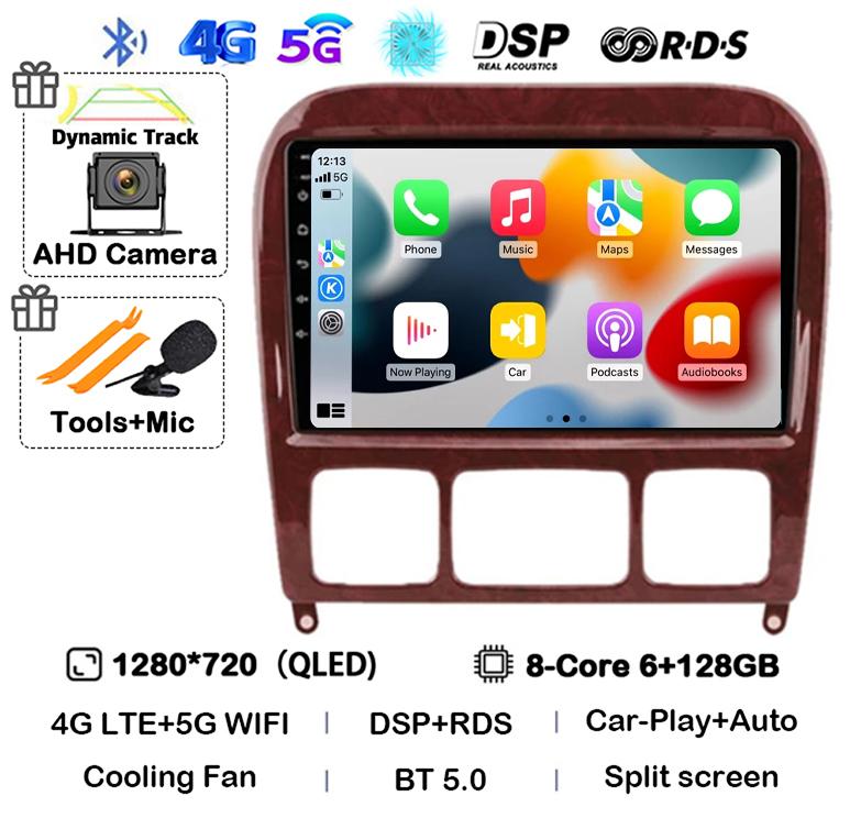 Android 14 Carplay Auto Car Stereo Radio For Mercedes Benz S-Class S Class W220 VV220 1998-2005 Mutimedia Player GPS Navigation