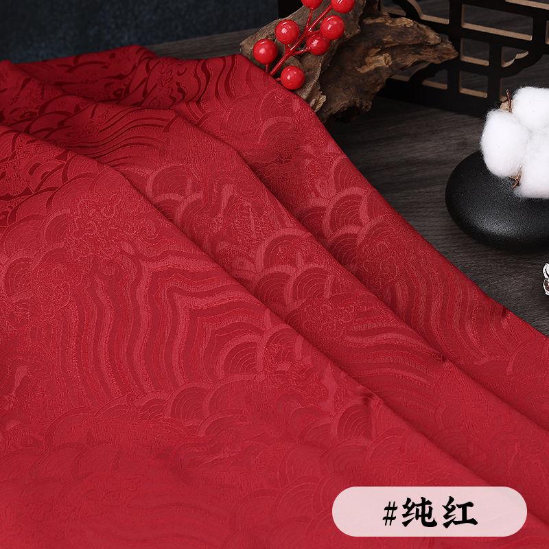 Wave Jacquard Fabric Micro Stretch Breathable By The Meter for Hanfu Dress Horse Face Skirt Sewing Anti Wrinkle Cloth White Red