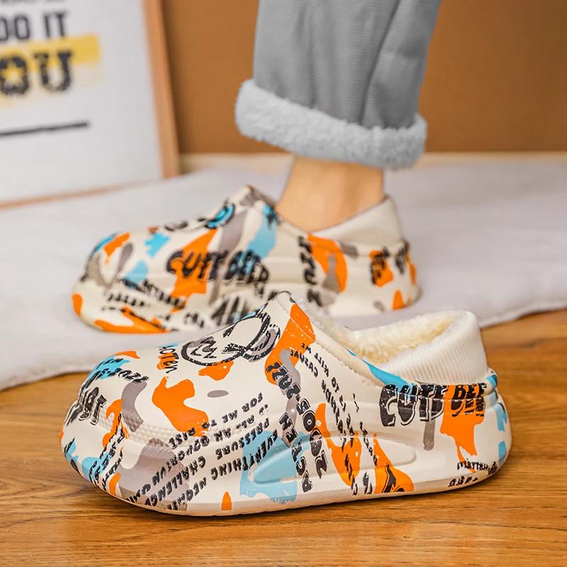 Men's Slippers Shoes for Men Waterproof Add Cotton Heel Covering Fashion New Chef  Warm Non-Slip Wear-resistant Thick Bottom