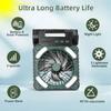 Portable Desk Fan 90°tiltadjustable Solar Rechargeable Camping Fan 4-speeds wind with timer,3modes LED Light,Emergency Power Fan