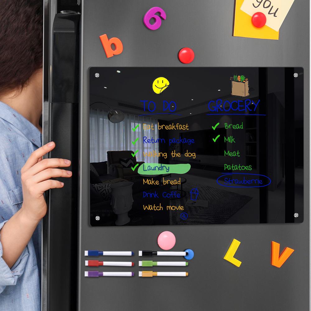 TYU350 3D Black Magnetic Acrylic Weekly Planner Erasable Notepad for Refrigerator