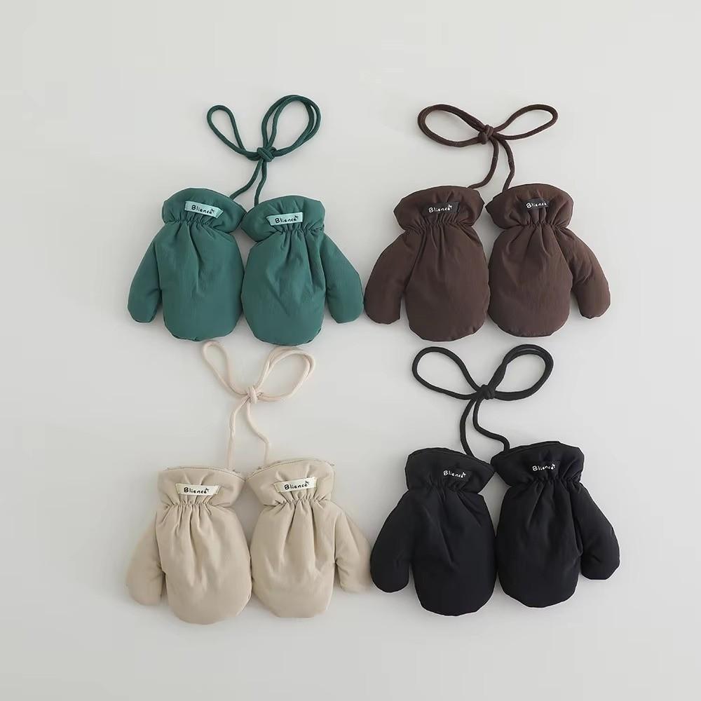 1 Pair Solid Color Kid Gloves Winter Warm Full Cover Glove Trendy Children's Gloves For Boys Girls